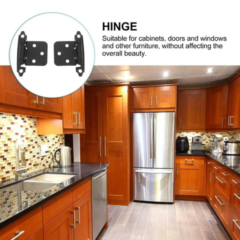 Black Overlay Cabinet Door Hinges 6 Pack Self Closing Flush Face Mount in modern kitchen