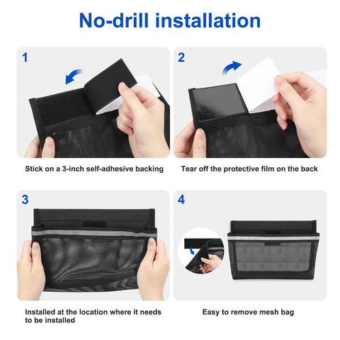 3 Pack Boat Storage Mesh Bags Self Adhesive Marine Caddy Organizer With Reflective PVC Mesh Waterproof No Drill Install