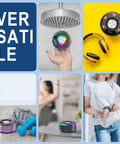 Collage of Portable Waterproof Bluetooth Speaker With HD Sound And Lit LED Display IPX7 Shower Speaker with various uses.