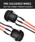 Rugged Waterproof Round Rocker Switch 12V SPST On Off With Blue LED Lighted 3 Pins 20A 25x25x35mm Pre Soldered Wires 200mm For Car Auto Boat Truck Electrical DIY, two black switches with wires