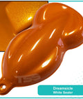 Showroom Smooth Dreamsicle Orange Basecoat Paint Gallon Ready To Spray Mix With Slow Reducer For Zero Hassle Street Car Restorations And Bumper To Bumper Shine sample in an orange color chip.
