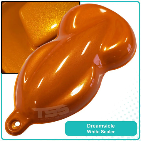 Showroom Smooth Dreamsicle Orange Basecoat Paint Gallon Ready To Spray Mix With Slow Reducer For Zero Hassle Street Car Restorations And Bumper To Bumper Shine sample in an orange color chip.