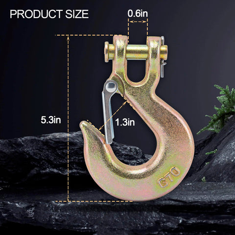 Tough As Nails Three Eighths Inch Chain Hooks Set With Safety Latch Forged G70 Clevis Slip Hooks for Marine Trailers and Truck Towing