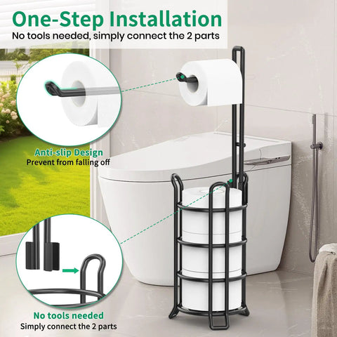Sturdy Free Standing Toilet Paper Holder Dispenser With 3 Roll Storage Tower Metal Wire Black Finish Bathroom Organizer Stand