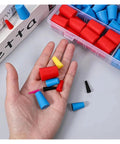 Awesome Silicone Rubber Tapered Plug Kit With 350 Premium Stoppers In 8 Sizes From Tiny One Inch Sixteenths To Half Inch Plus Great For Sealing Leaks Or Plugging Holes Without Fear Of Cracking Or Shrinking Over Time., assorted silicone tapered plugs in a hand beside a storage box