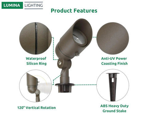Low Voltage Landscape Spotlight Kit With 4W Warm White LED 12V Outdoor Waterproof Spotlights Adjustable Bronze 2 Pack