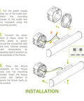 Installation guide for 18 Inch LED Linear Vanity Light Fixture, detailing wiring and mounting over mirror with 3 color temperatures.