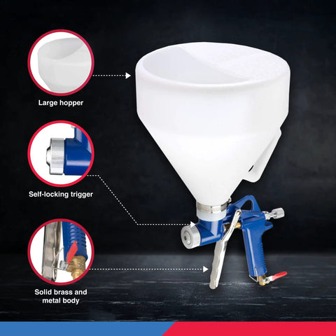 Air Texture Sprayer Gun With 1.32 Gallon Hopper And 3 Nozzles 4.0mm 6.0mm 8.0mm For Drywall Texture Knockdown Popcorn Stucco, features detailed.