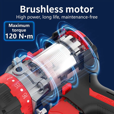 Close-up of brushless motor in Straight Fire Brushless Hammer Drill Compatible With Makita 18V Battery packing 1100 In Lbs torque.