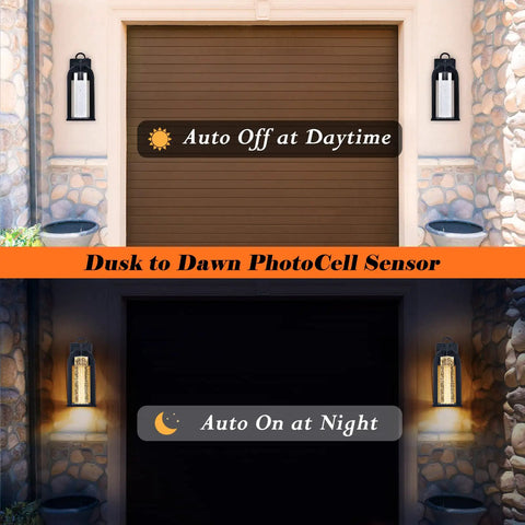 LED Dusk To Dawn Outdoor Wall Light With 14 Inch Black Lantern Style Crystal Bubble Glass Photocell Sensor IP65 on garage