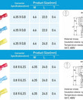 Dimensions and specifications of the 100 Piece Nylon Spade Quick Disconnect Connectors Kit with insulated terminals in blue AWG 16 14.