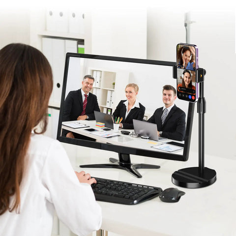 Telescopic Webcam Tripod Desk Mount With Phone Holder, Adjustable 11.4 To 18.7 Inches, One Quarter Inch Thread, Swivel Ball Head