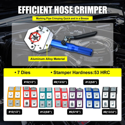 Hydraulic AC Hose Crimper Kit With 7 Die Set Manual Handheld Tool For Auto AC Line Repair Includes 6 8 10 12 Size Dies And Reduced Barrier Hose Dies