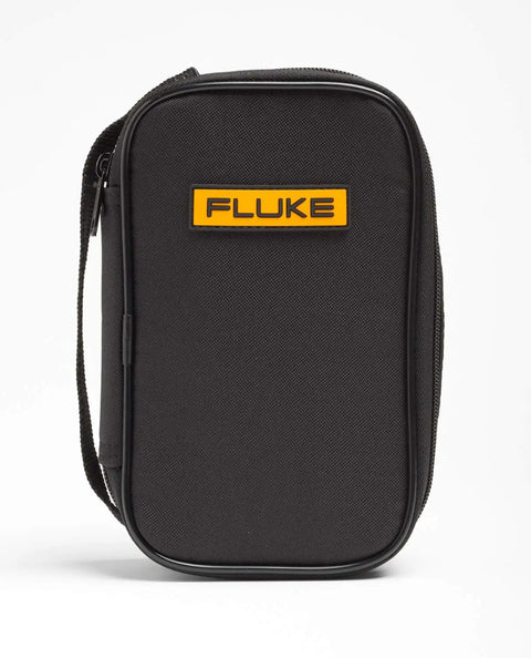 Front view of Go-To Polyester Soft Carrying Case for Handheld Electrical Test Tools and Accessories, black with handle.