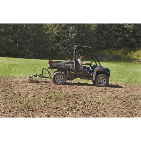 UTV with 60 inch Landscape Rake Attachment for ATV or UTV, 17 tines leveling a large yard, durable build for smooth ground prep