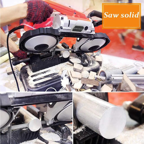 Portable Band Saw Workhorse With Upgraded Removable Alloy Steel Base For Smooth 45 Degree To 90 Degree Metal Cutting in action