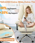 All Day Comfort Massage And Heated Office Chair With Foot Rest, Ergonomic High Back Leather Desk Chair, Beige, woman sitting