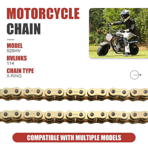 Gold 520 X Ring Motorcycle Chain With 114 Links And Master Link Pro Grade Heavy Duty Drive Chain For Motorcycles