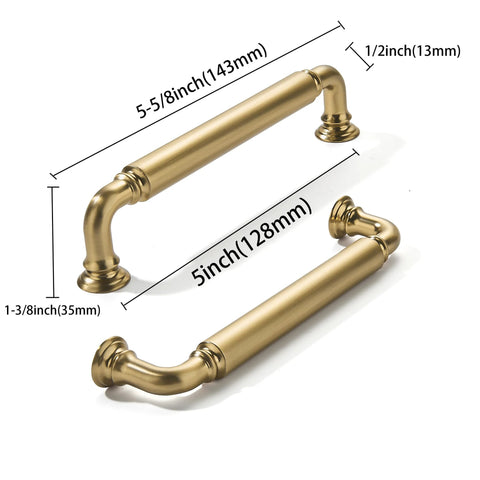 10 Pack Champagne Bronze Finish Heavy Duty Solid Zinc Alloy Cabinet Pulls With 5 Inch Hole Centers And 5.75 Inch Overall Length 0.5 Inch Diameter And 1.38 Inch Projection Ideal For Kitchen Cabinets Bathrooms And Dressers