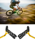 Top Shelf Aluminum Alloy Bicycle Brake Levers Built For A Snappy Pull Feel And Easy Handlebar Adjustments Perfect For Road Mountain Or Folding Bikes Finished In Sleek Matte Gold. Black and yellow levers shown from the side.