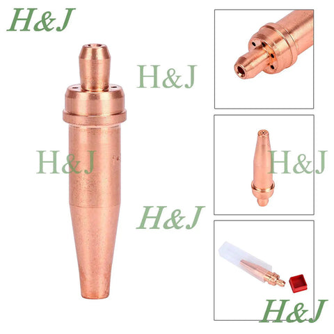 Beefy Heavy Duty Acetylene And Oxygen Cutting Welding Torch Kit With Handle And Cutting Attachment Three Piece Set Durable Brass And Stainless Steel Victor Type Ready For Multiple Gas Options Cutting Nozzle Tip Included shown with copper cutting nozzle and attachments
