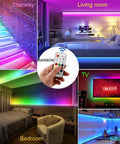 Rainbow RGB LED Strip Lights Kit 32.8ft 12V Waterproof used in living room, stairway, bedroom, kitchen, TV area with remote control