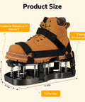 Spring Loaded Lawn Aerator Shoes With Velcro Straps One Size Fits All Self Cleaning No Installation Aerating Shoes For Lawn Garden Yard Black Effort Saving Design With Premium Spring Rebound For Easy On Off And Clean Performance showing sizing dimensions and fit.