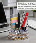 360 Degree Rotating Desk Organizer Cup With Silent Swivel, Dual Use Pencil Holder And Makeup Brush Caddy for office table