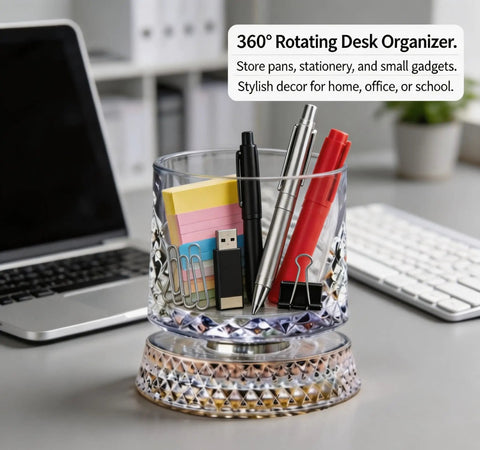 360 Degree Rotating Desk Organizer Cup With Silent Swivel, Dual Use Pencil Holder And Makeup Brush Caddy for office table