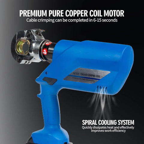 Badass 6 Ton Electric Hydraulic Crimping Pliers With 12 Universal Dies For Cable Lugs And Wire Terminations Delivers Knockout Force With Copper Motor And No Sweat Cooling Operation, with premium copper coil motor and cooling system.