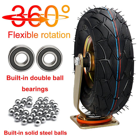 Set Of Four Rock Solid Pneumatic Caster Wheels With Smooth Rolling Rubber Tires For Cart And Furniture Moving Industrial Grade Hauling Gear With No Nonsense Real Deal Build showing 360 degree flexible rotation design with bearings and steel balls.