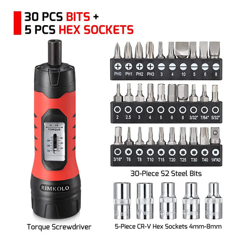 Torque Screwdriver Wrench Set With 29 S2 Alloy Bits And 5 Drive Sockets One Quarter Inch Socket Adapter In Portable Case