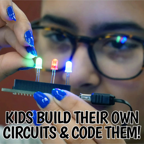 Code Ready Kids Coding Kit For Ages Eight To Twelve With 100 Plus Free Code And STEM Projects, Hands On Learning With C Plus Plus Programming, Fun Coding Games For Tweens, Great Gift For Techy Teens Of All Genders. LED circuit board close-up