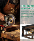 Artisan crafting a Rustic Wood Four Light Flush Mount Ceiling Fixture with Open Geometric Cage for cozy rustic vibe lighting.