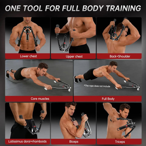 Upgrade Your Home Gym With This Badass 3 In 1 Twister Arm Trainer shown in use for full body strength training.
