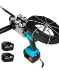 Electric Cable Threader With Brushless Motor, One Button Automatic Wire Pulling Machine, featuring black wire spool and batteries.