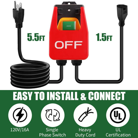Heavy Duty Paddle Switch For Table Saw 110V To 120V Single Phase On Off Emergency Stop Paddle with Extension Cords