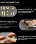 3D Metal Model Kit For Adults And Teens Do It Yourself Mechanical Puzzles parts displayed and being assembled by hands