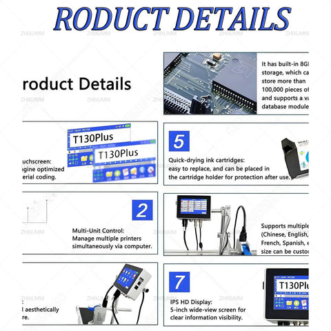 Heavy Duty Industrial Inkjet Printer With 4.3 Inch Touchscreen details showcasing touchscreen interface and quick-drying ink cartridges.