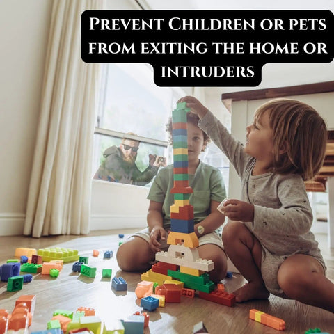 Children playing safely indoors; Four Pack Adjustable Window Security Bar Locks For Frame 17 To 29 Inches No Tools Needed Easy Twist To Lock