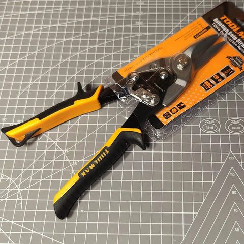 Premium 10 Inch Straight Cut Aviation Snips Rips Sheet Metal Like Butter Chrome Vanadium Steel 62HRC Hardness Non Slip Rubber Grip Bi Color Handle Heavy Duty Metal Cutter Built Tough Knuckle Saver
