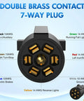 Top Shelf 3 Foot 7 Way Trailer Plug Socket Extension Cable With Heavy Duty Double Prong Copper Terminals Crafted For RV And Fifth Wheel Towing showing a close-up of the 7-way plug connections.