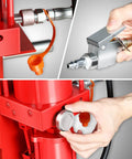 Close-up of Heavy Duty 30 Ton Air Hydraulic Shop Press control knobs and connectors for easy adjustments and operation.