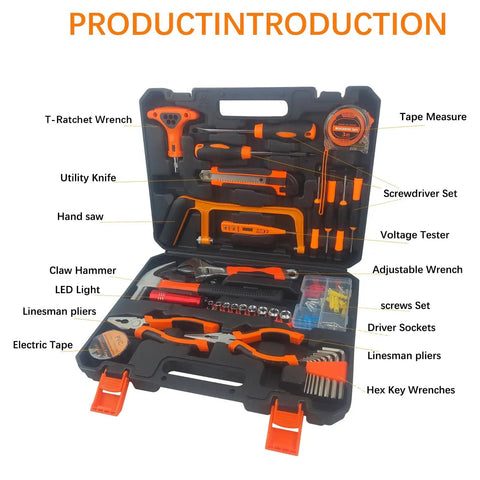 45 Piece Handy Home Repair Tool Kit For DIY Projects In A Portable Plastic Toolbox Includes Hand Saw Wrench Hammer Screwdrivers