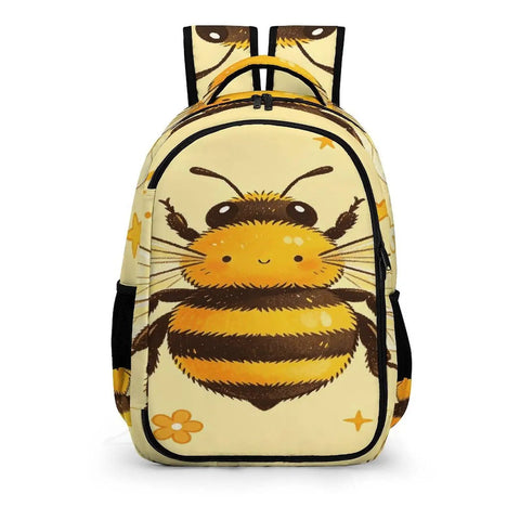 Front view of Smiling Honey Bee Printed Unisex Backpack With Large Capacity Lightweight And Durable Polyester Bag.