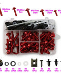 Universal Motorcycle Fairing Bolt Kit With 5mm And 6mm Allen Wrenches, Screws, Grommets, Nuts, Bolts, Washers, And Clips No Fuss Install Metric Hardware Set For Most Sportbike Models Orange in a compartmentalized case