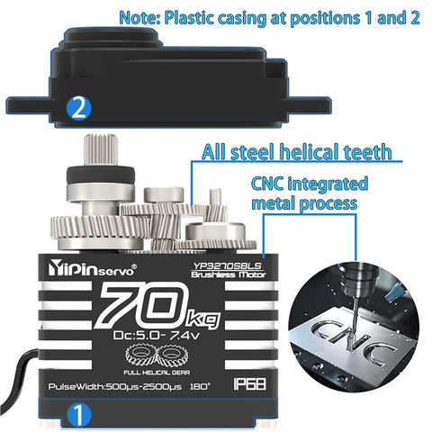 70Kg Digital Brushless RC Servo 8.4V 180 Degree Waterproof IP68 with steel helical gear and CNC process
