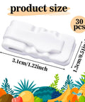 30 Piece Vacuum Storage Bags Sealing Clip in white, dimensions 3.1cm x 1.3cm, shown against colorful illustrated background.