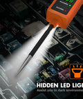 Power Circuit Probe Tester Kit For Automotive Electrical System With 6V-24V DC Test Light illuminating a fuse box