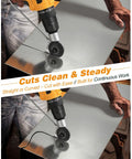 Heavy Duty Metal Cutter Drill Attachment With Stabilizer Handle Precision Electric Sheet Metal Shears For Iron Aluminum Steel Cutting in action cutting sheet metal.
